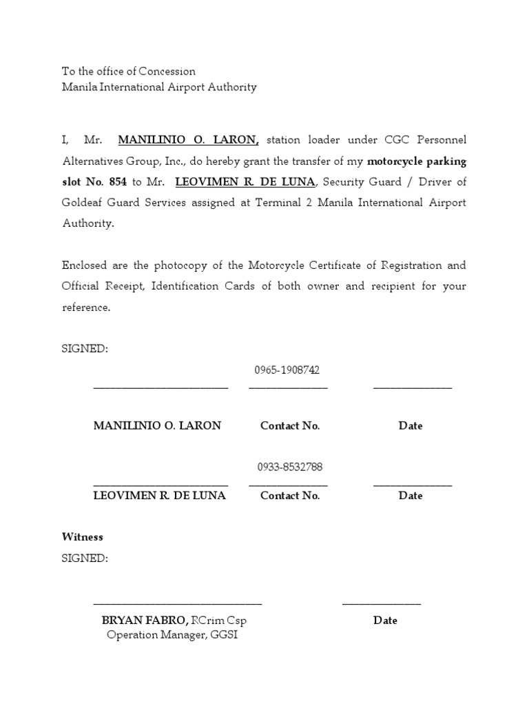 Authorization Letter To The Office of Concession PDF