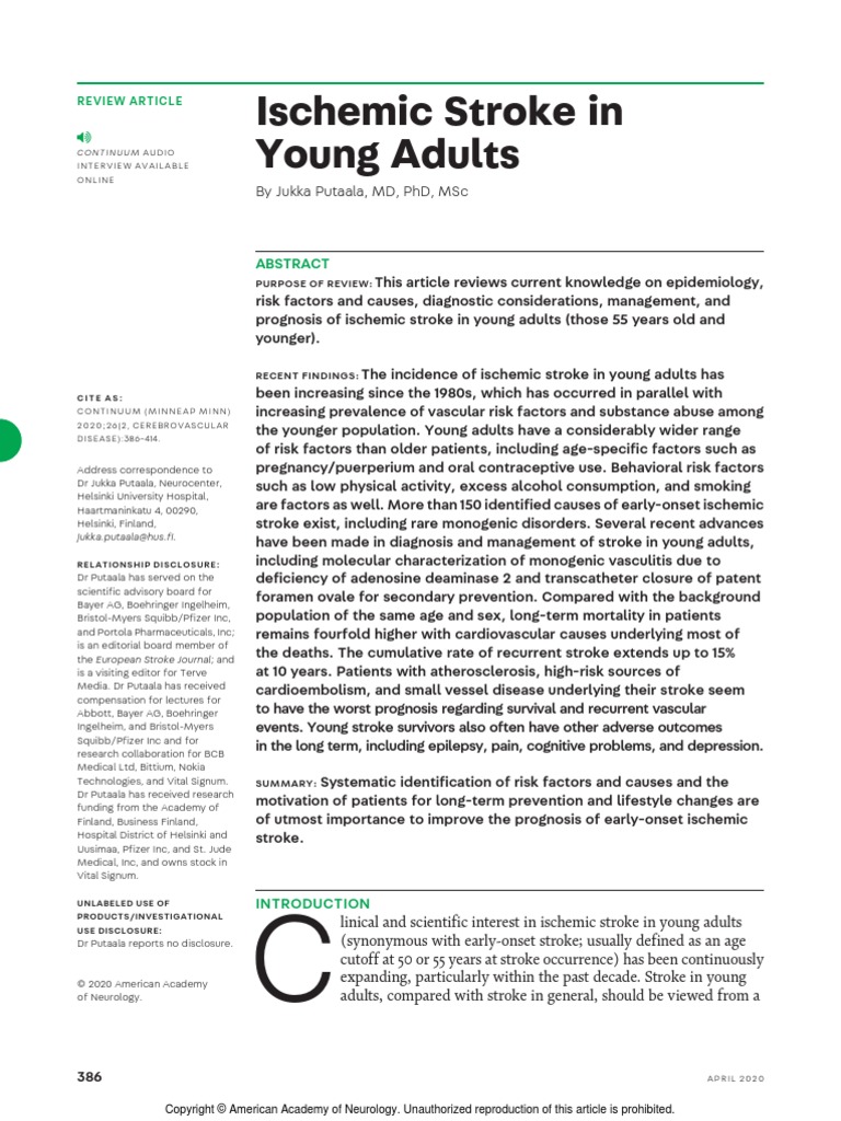 Ischemic Stroke in Young Adults | PDF | Stroke | Cardiovascular Diseases