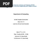 Department of Computing: CS 354: Compiler Construction Class: BSCS-7A