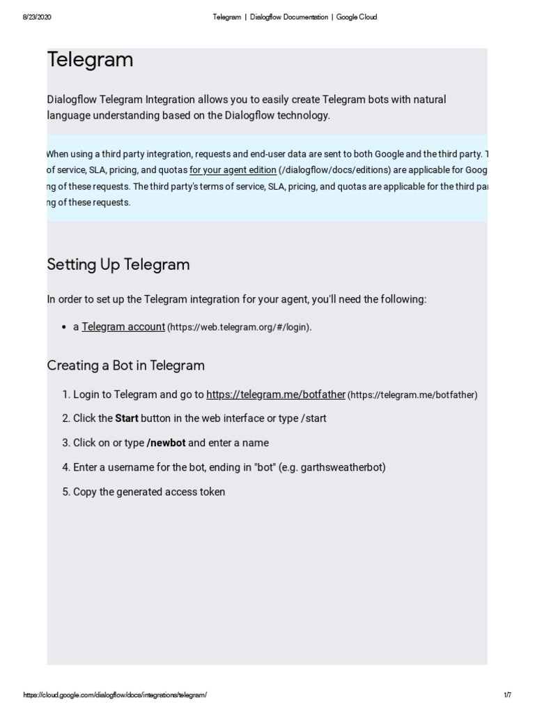 Dialogflow Telegram Bot Setup Guide | PDF | Cloud Computing | Hyperlink