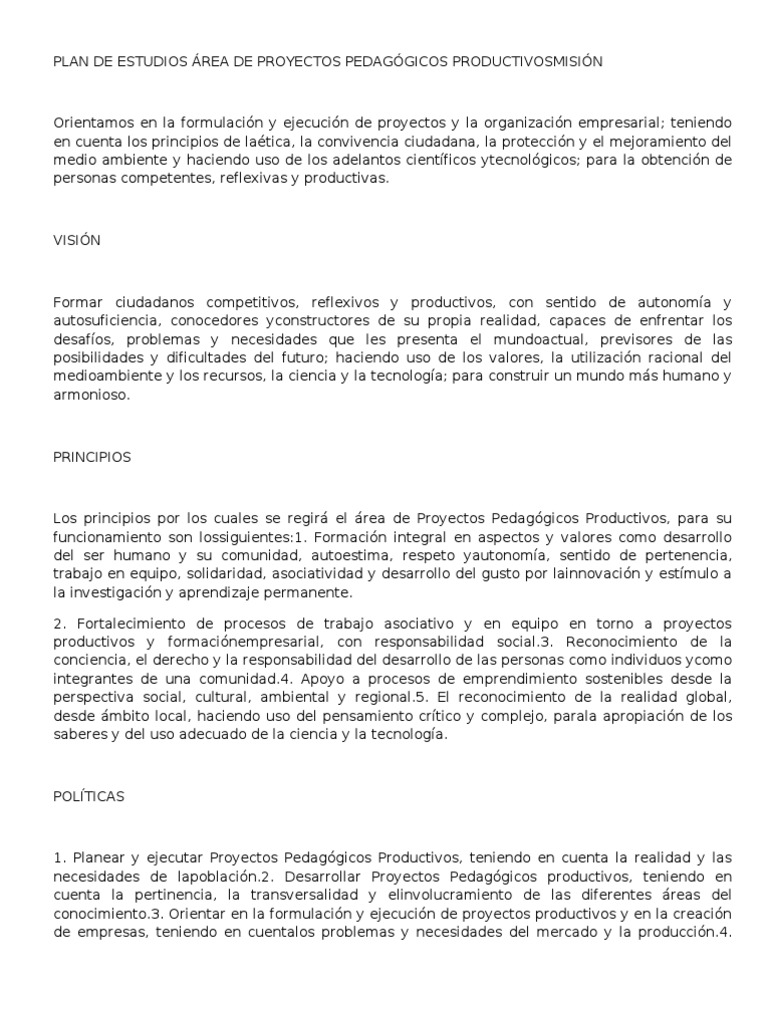 Proyectos Pedagógicos Productivos | PDF | Plan de estudios | Science