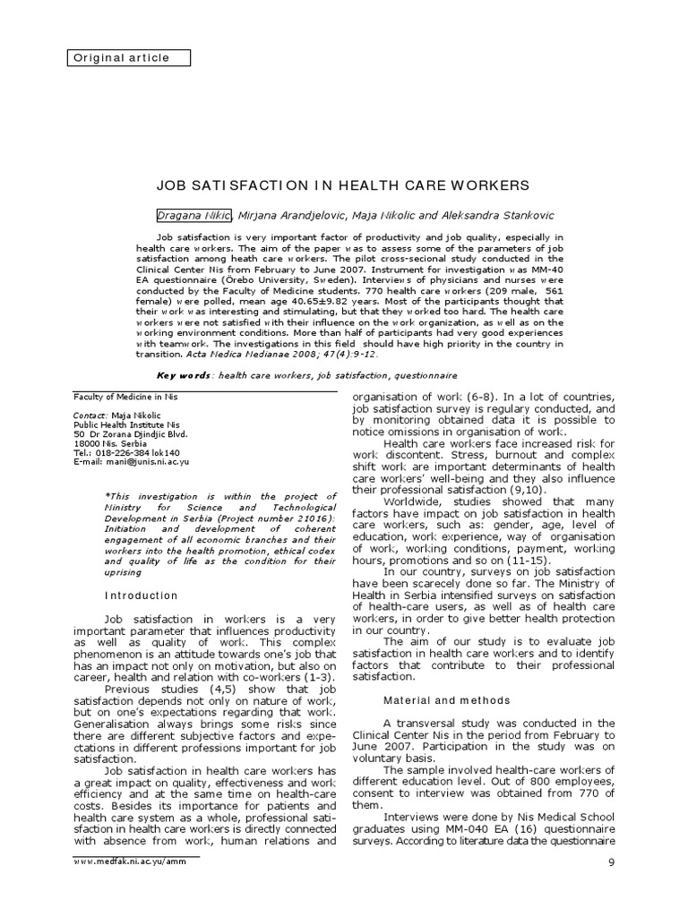 Job Satisfaction in Healthcare Workers | PDF | Health Care | Job ...