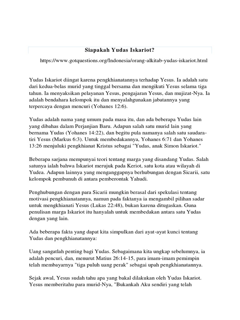 Pengkhianatan Yudas Iskariot | PDF | Ilmu Sosial