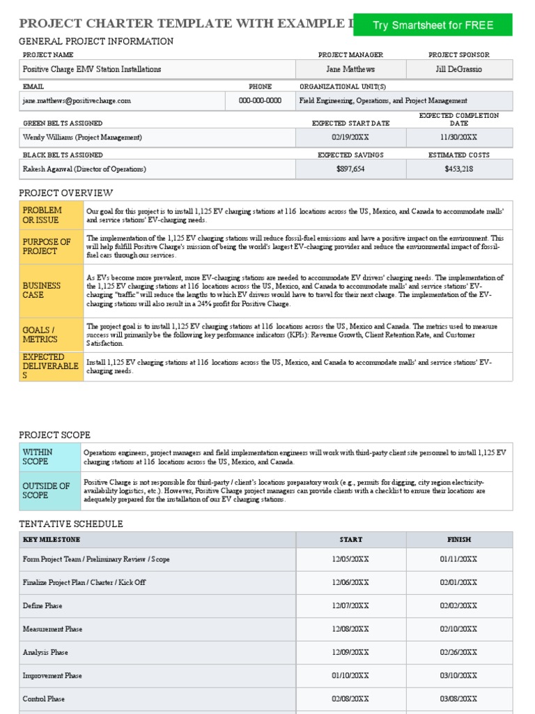 Project Charter Template With Example Data | PDF | Project Management ...