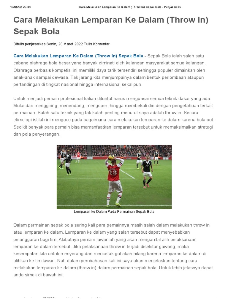 Cara Melakukan Lemparan Ke Dalam (Throw In) Sepak Bola Penjasorkes