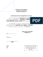 CS Form No. 4 Certification of Assumption To Duty (Revised 2018)