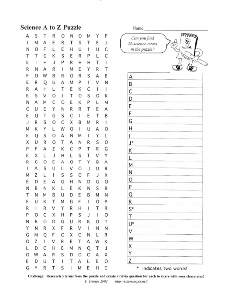 Science A To Z Puzzle PDF