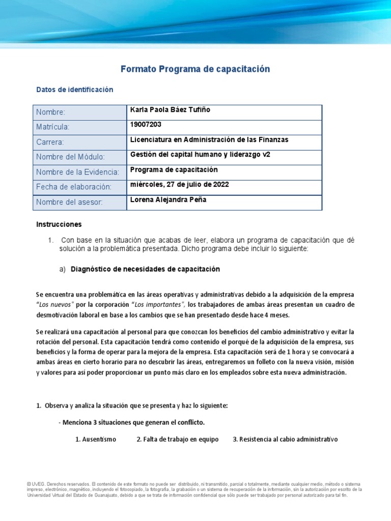 Baez - Karla - Programa de Capacitacion | PDF | Business | Información