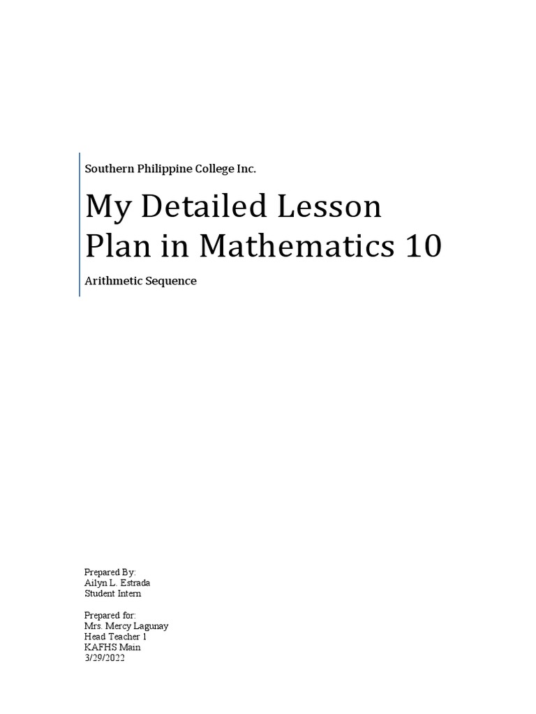 Arithmetic Sequence Lesson Plan | PDF | Lesson Plan | Cognition