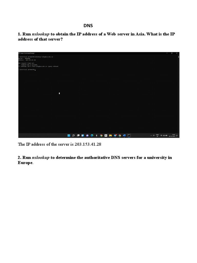 Run Nslookup To Obtain The IP Address of A  Server in Asia. What Is
