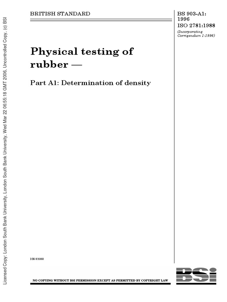 Physical Testing of Rubber - : Part A1: Determination of Density | PDF ...