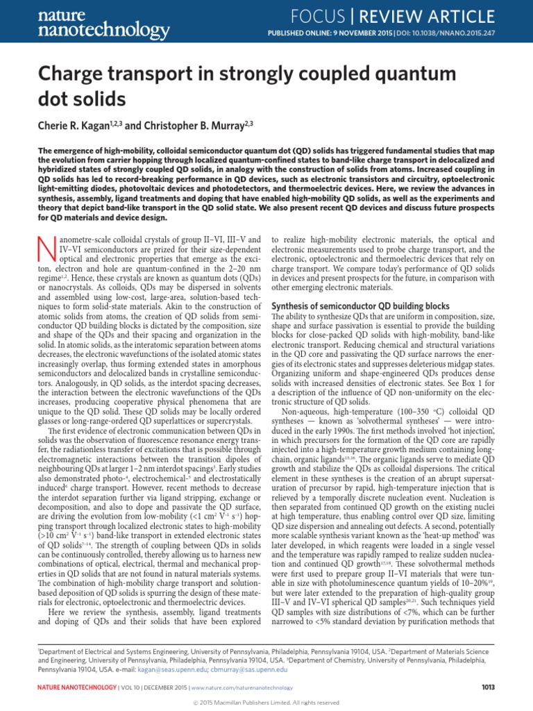 Charge Transport in Strongly Coupled Quantum Dot Solids | PDF | Doping ...