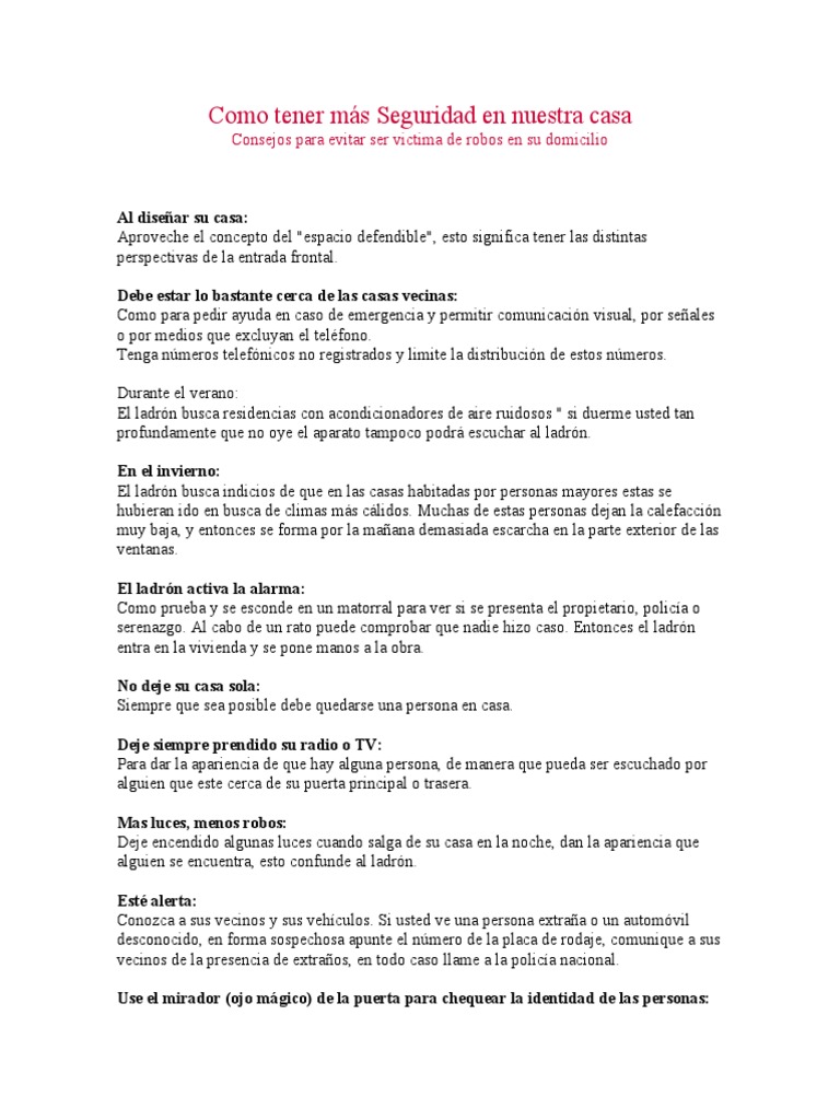 Consejos de Seguridad para el Hogar | PDF | Robo