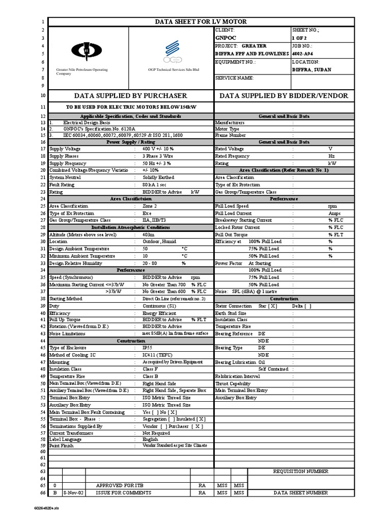 Datasheet LV Motor Rev 0 PDF Power (Physics) Electrical Engineering