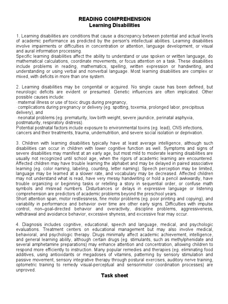 Task Sheet 1.2 - RC Learning Disabilities | PDF | Learning Disability ...