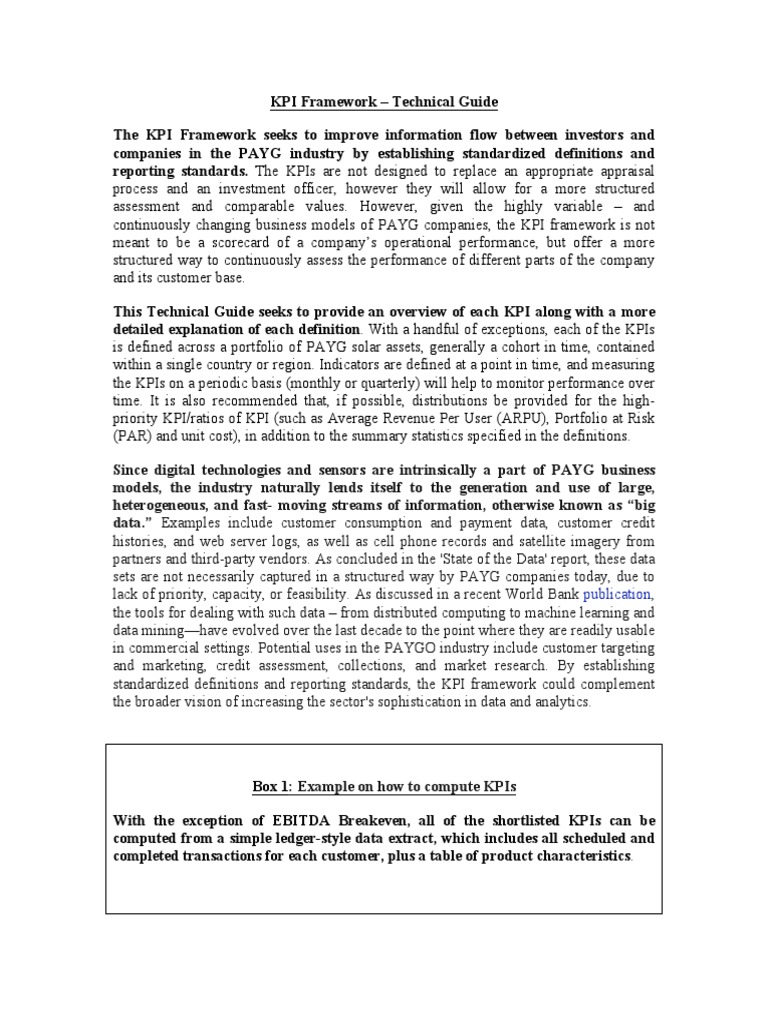 PAYG KPI Framework Technical Guide | PDF | Performance Indicator | Payments