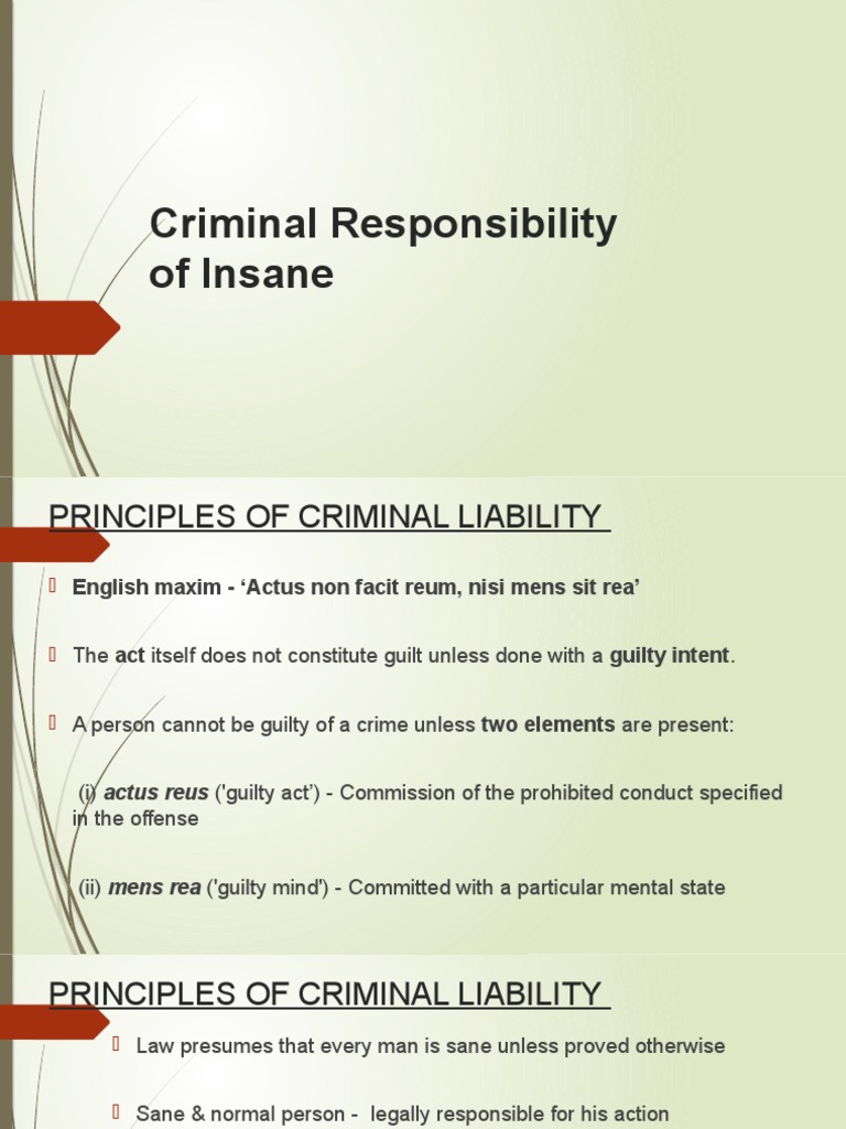 Criminal Responsibility of the Insane | PDF | Insanity Defense | Mens Rea
