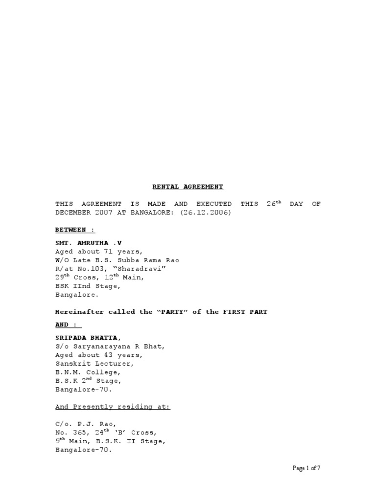 Amrutha Rent Agreement PDF Lease Renting