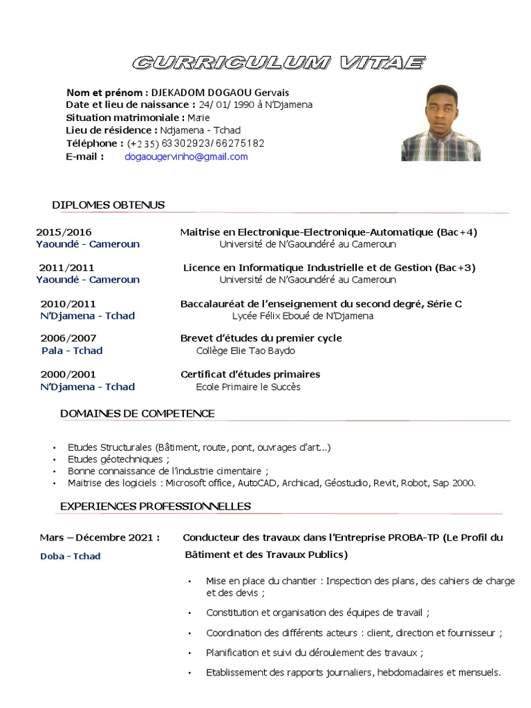 CV .Adolphe À Thèse | PDF | Ciment