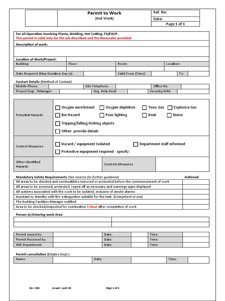 Hot Work Permit Template | PDF | Combustion | Hazards