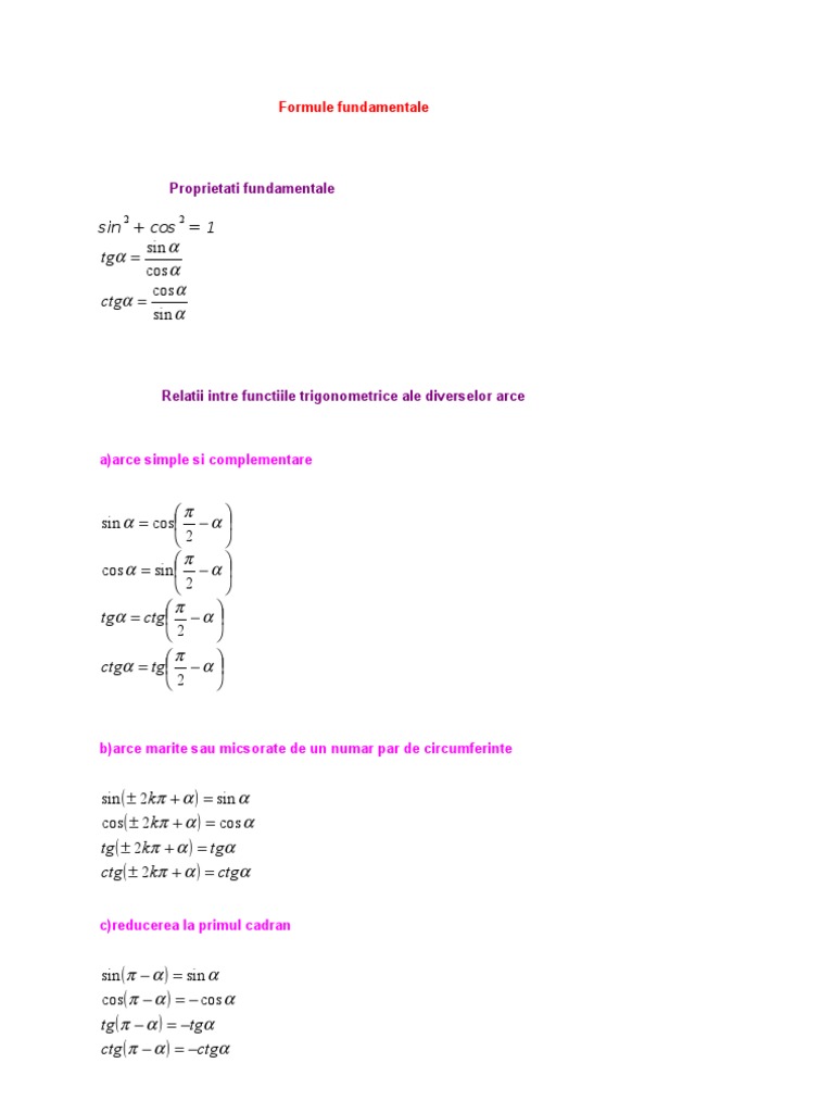 2) Formule Trigonometrice Fundamentale | PDF
