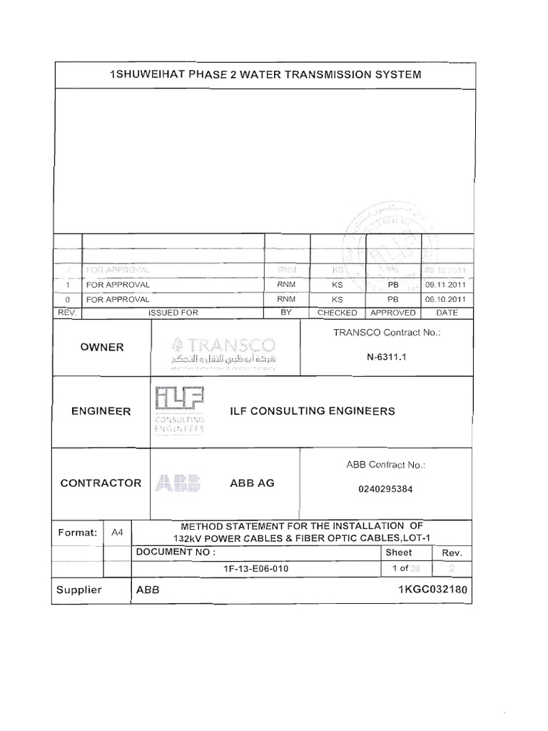 Method Statement for 132 kV Cable Installation | PDF | Electric Power ...