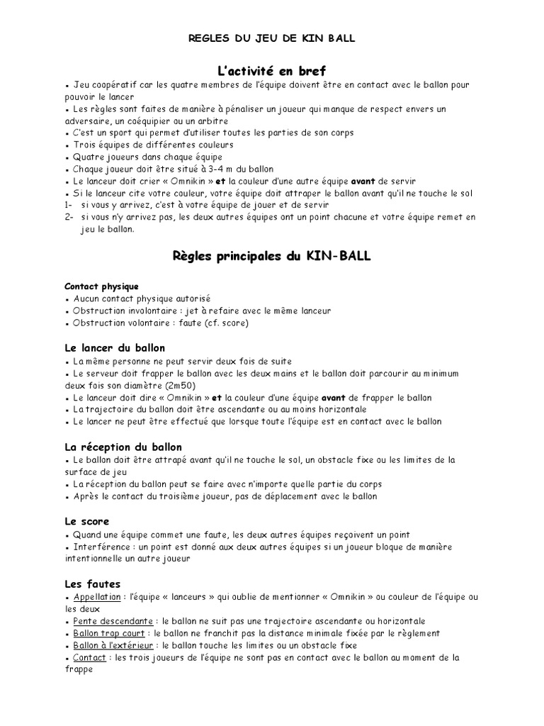 Règles du jeu de Kin-Ball | PDF | Des sports | Sports d'équipe