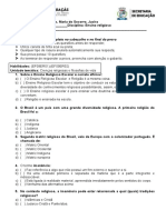 Avaliação Da Primeira Unidade de Ensino Religioso 9° Ano