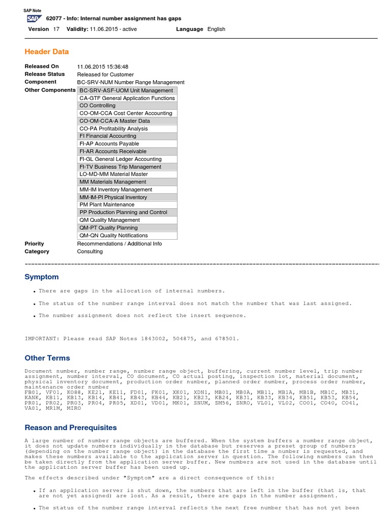Gaps in SAP Internal Number Assignment | PDF | Databases | Object ...