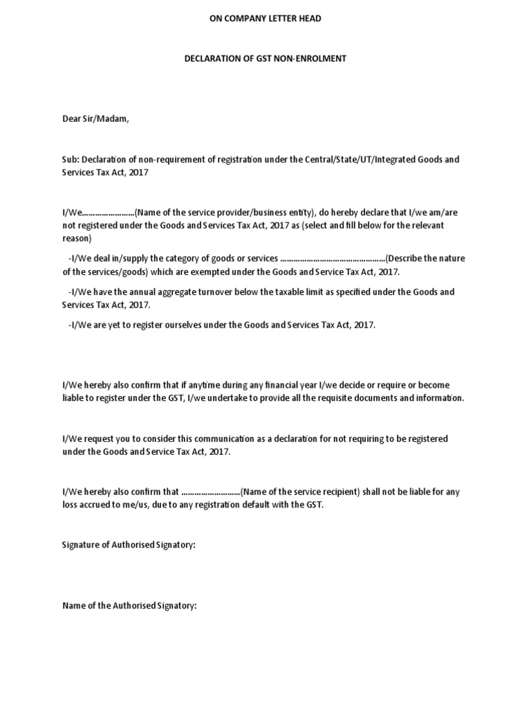 GST Declare letter PDF