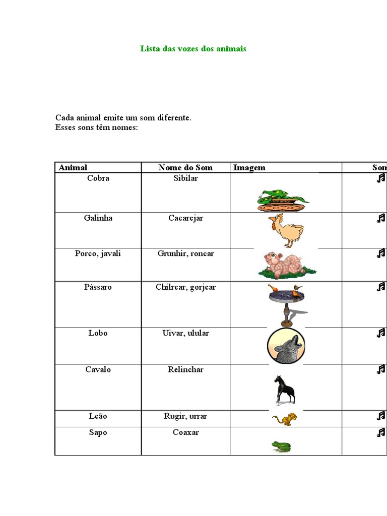 Lista Das Vozes Dos Animais | PDF | Asno | Aves