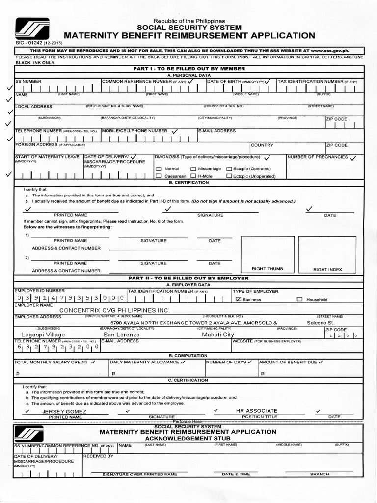 Maternity reimbursement form pdf