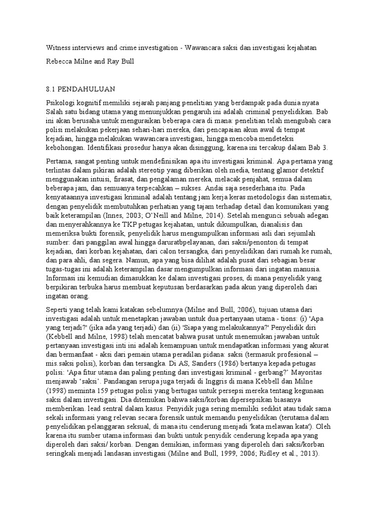 Witness Interviews and Crime Investigation | PDF