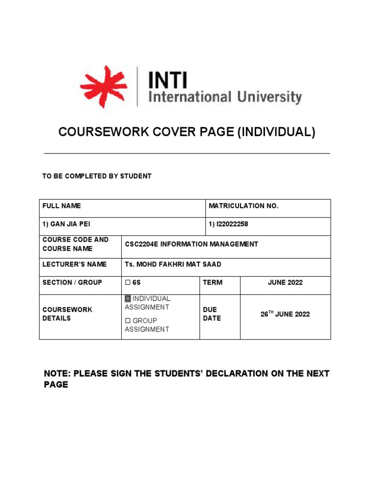 Coursework Cover Page for CSC2204E | PDF | Data Warehouse | Business ...