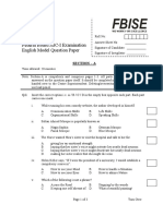 Fbise: Federal Board SSC-I Examination English Model Question Paper