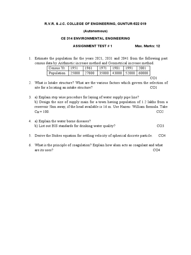 Environmental Engineering Assignment Test | PDF | Home & Garden ...