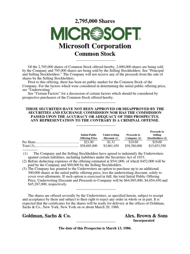 Microsoft IPO Prospectus | PDF | Initial Public Offering | Microsoft