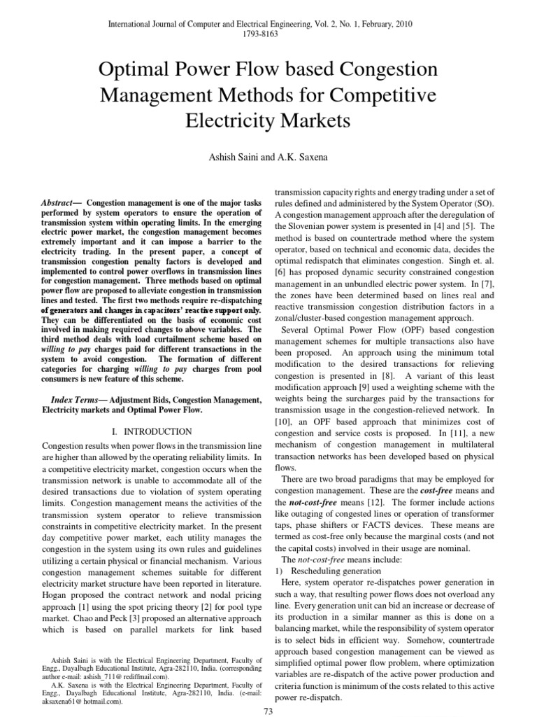 Optimal Power Flow in Congesstion Management | PDF