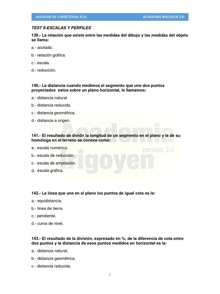 Oposición Auxiliar de Carreteras Junta de Castilla y León. TEST 9