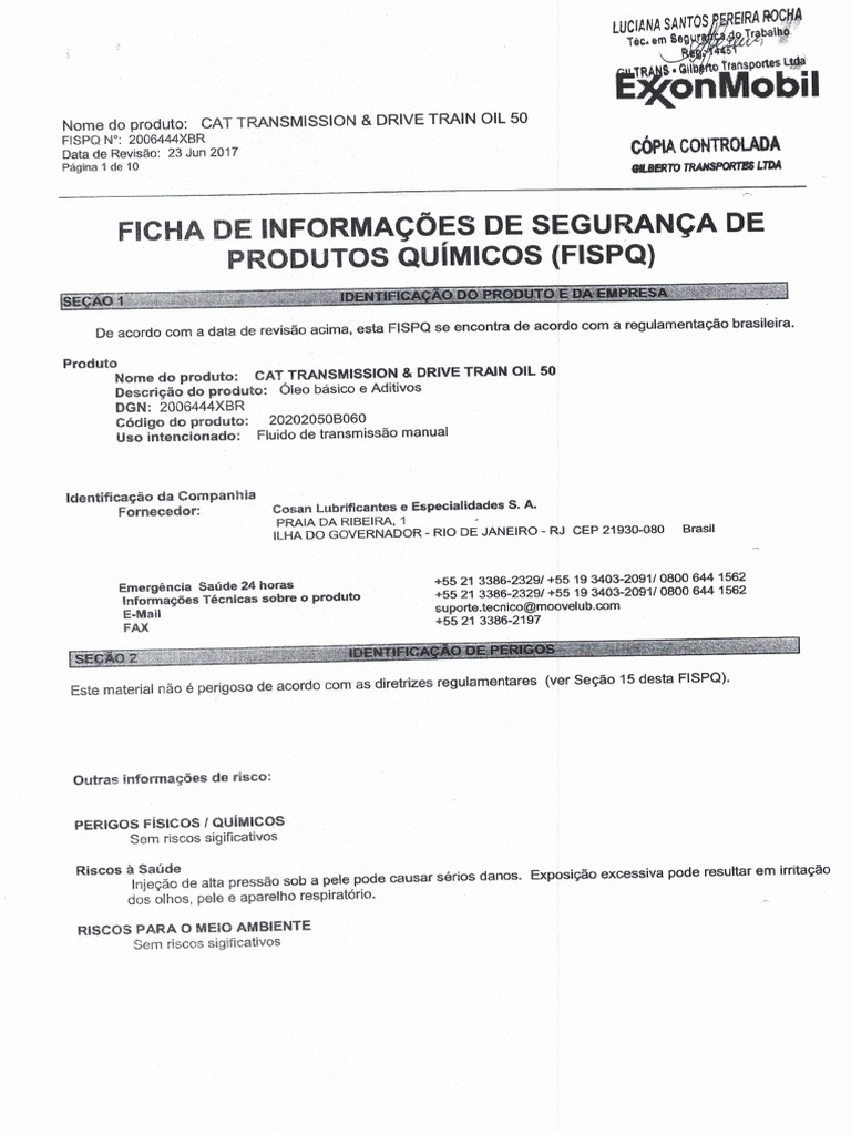 FISPQ CAT Transmission Oil 50 PDF