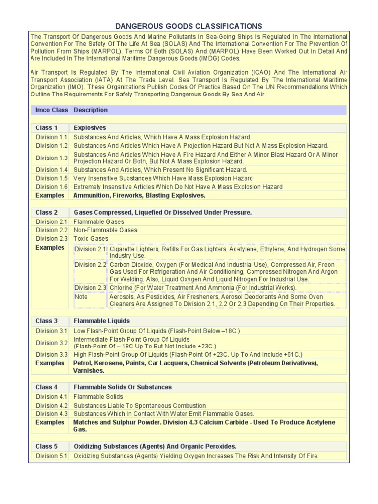 IMDG Dangerous Goods Classification Guide | PDF | Dangerous Goods ...