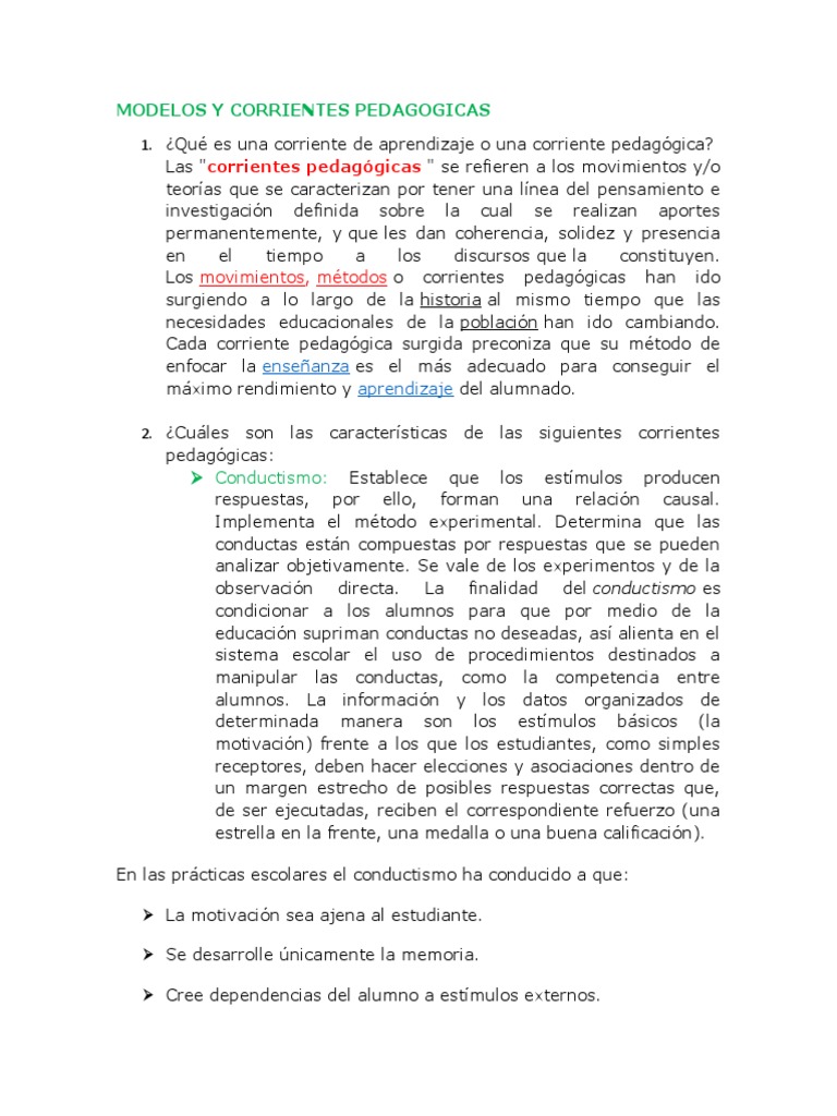 Modelos y Corrientes Pedagógicas | PDF | Constructivismo (filosofía de ...