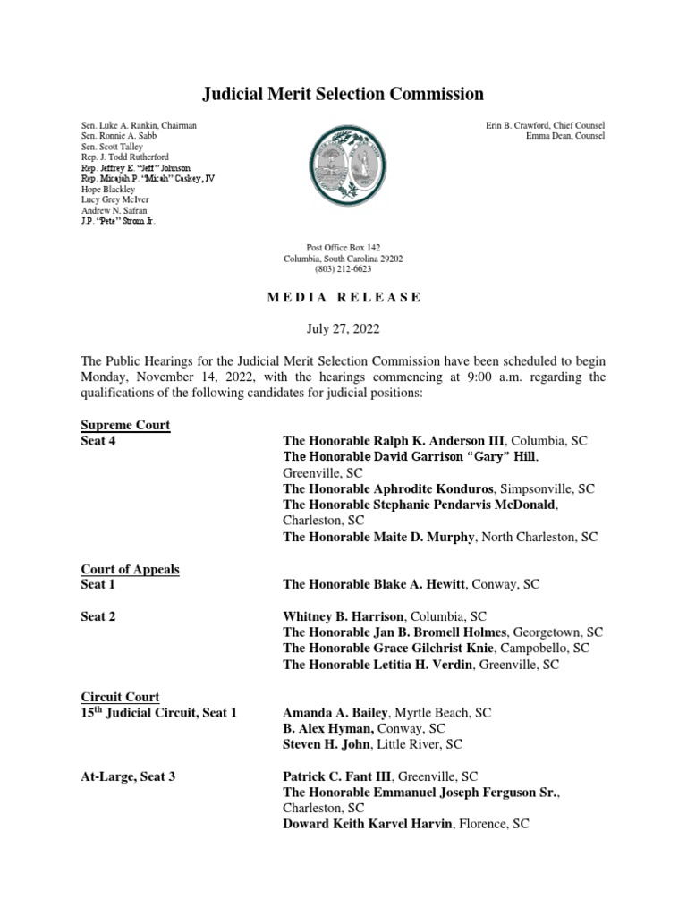 Media Release Announcing Judicial Candidates PDF Judiciaries