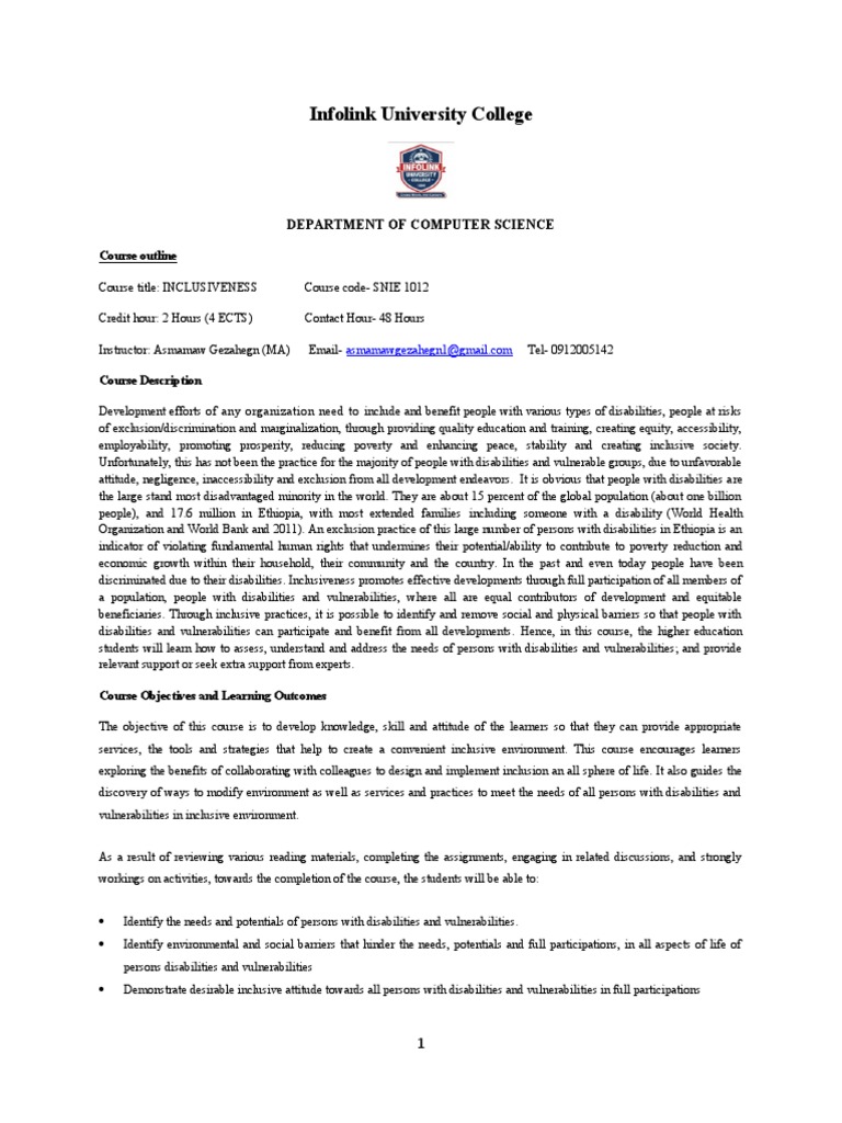 Inclusive Course Outline For Computer Science Department | PDF | Social ...