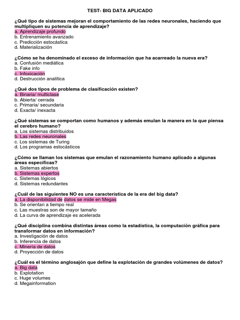 Test sobre Big Data y Aprendizaje Automático | PDF | Big Data | Red ...