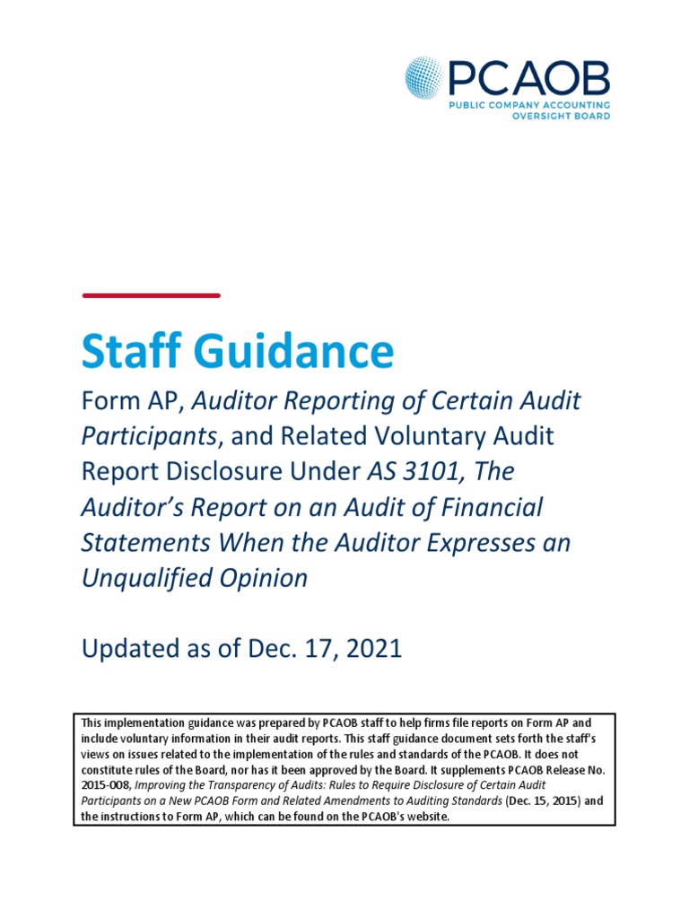 PCAOB Staff Guidance on Form AP Updates | PDF | Financial Audit ...