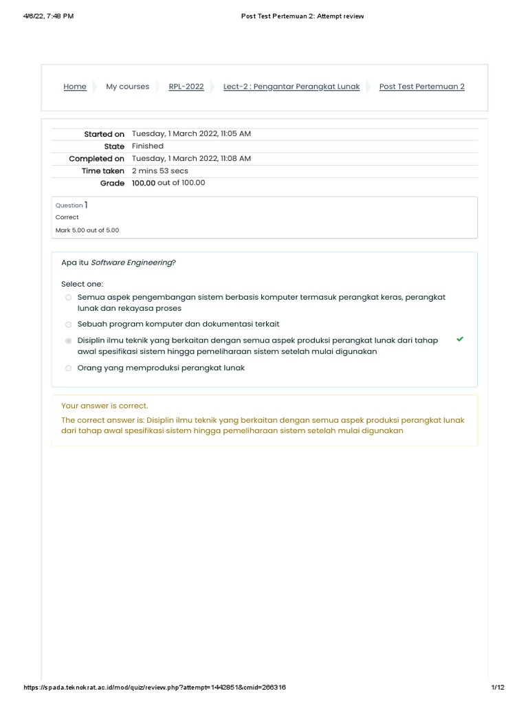 Post Test Pertemuan 2 - Attempt Review | PDF