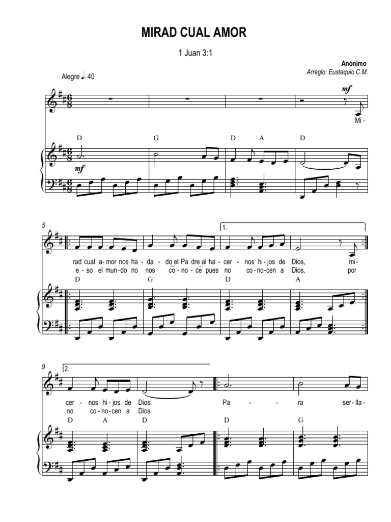 Mirad Cual Amor Nos Ha Dado El Padre Partitura Completa PDF