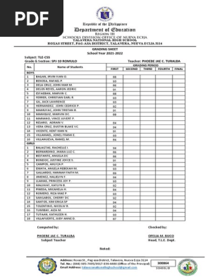 Grading sheet