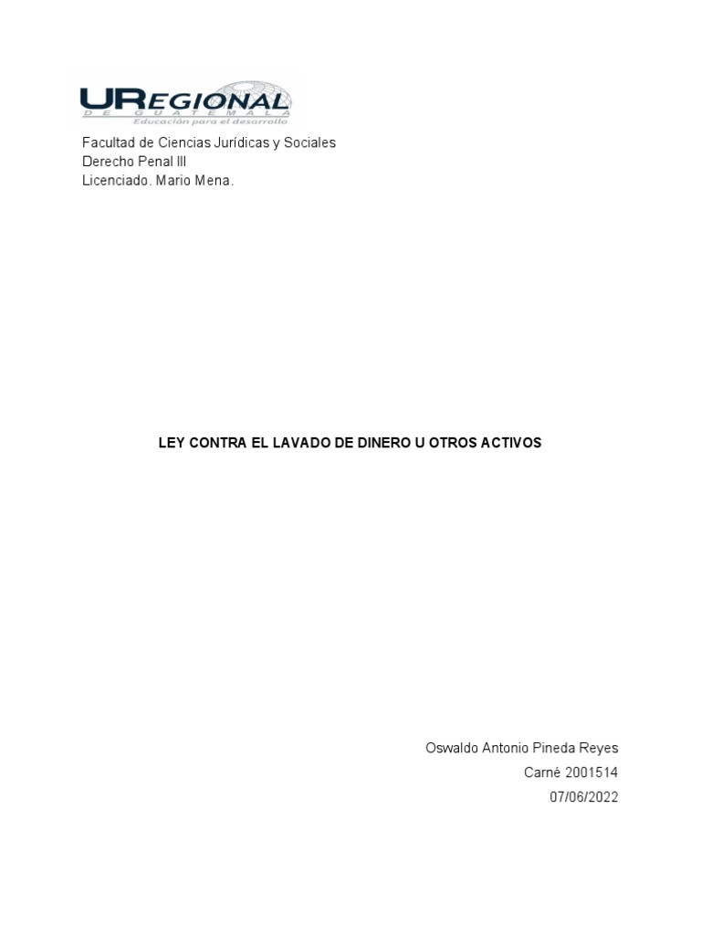 Ley Contra el Lavado de Dinero en Guatemala | PDF | Lavado de dinero ...
